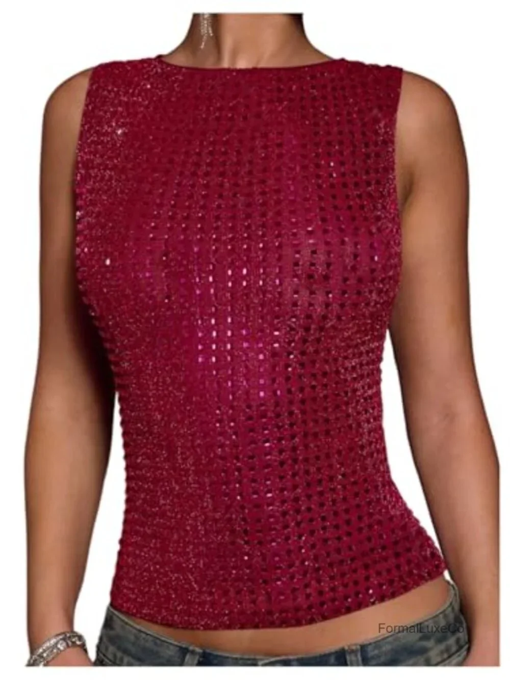 Sleeveless Sparkly Rhinestone Y2K Tank Top Rave Concert Clubwear
